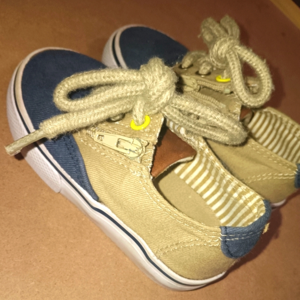 3/$8 Baby Canvas Sneakers - Blue and Tan